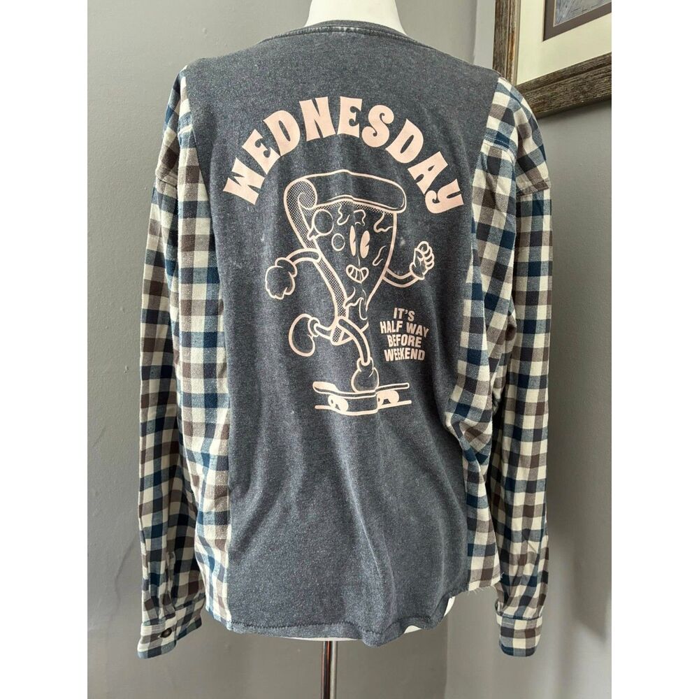 Pizza Day Reworked Flannel Tshirt Sweatshirt, Wednesday